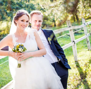 Happy young bride and groom